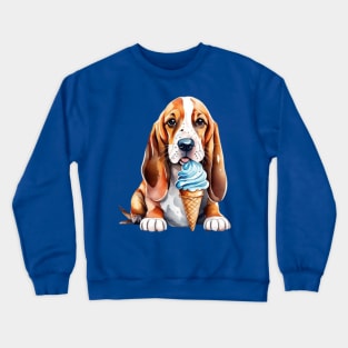Cute dog basset hound eating ice cream cone gift ideas for all Crewneck Sweatshirt